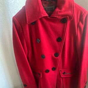 Guess red pea coat size